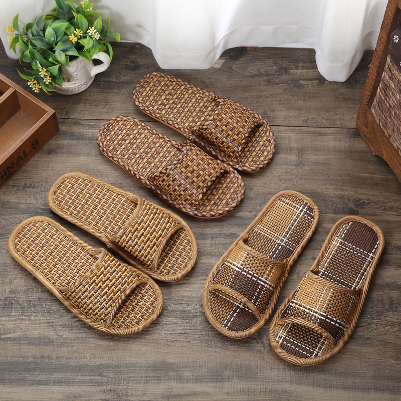 Men's Slippers for Home Use in Summer, Straw Woven, Indoor, Soft-Soled, Non-Slip, Summer Women's Sandals