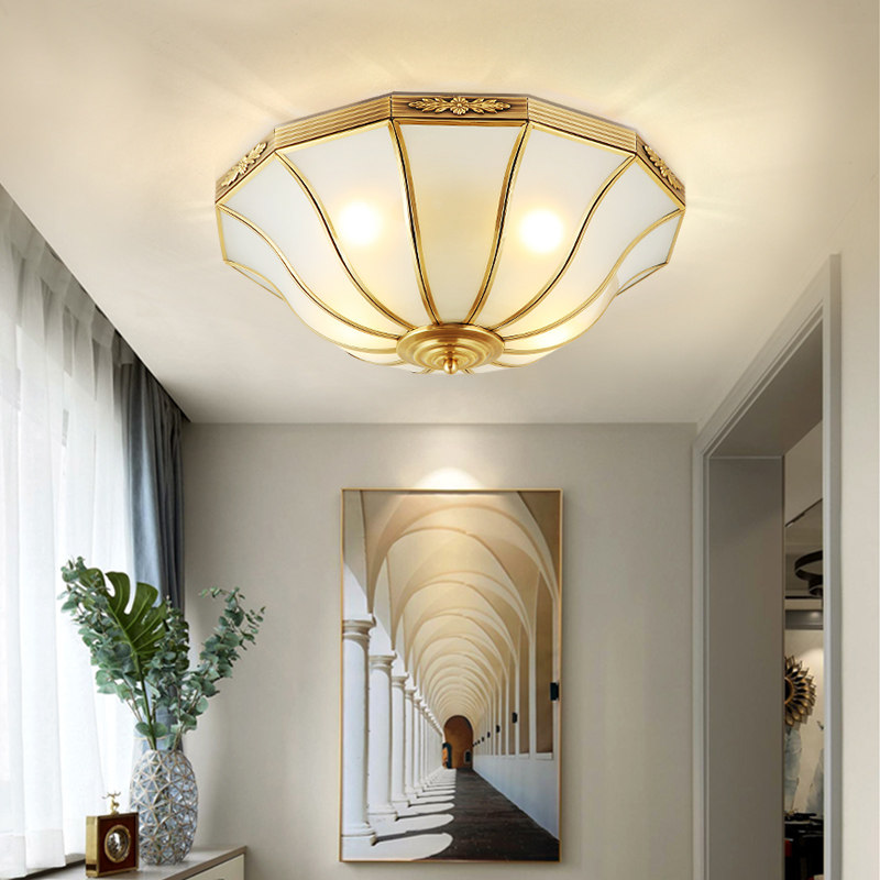 Eurostyle full copper suction light briefing minimalist bedroom light room light American aisle corridor Entrance Bookhouse Light Retro Lamps