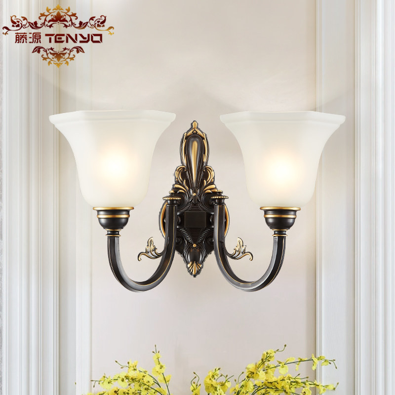 European-style copper wall lamp bedroom lamp retro stairlamp black copper lamp sample room wall lamp