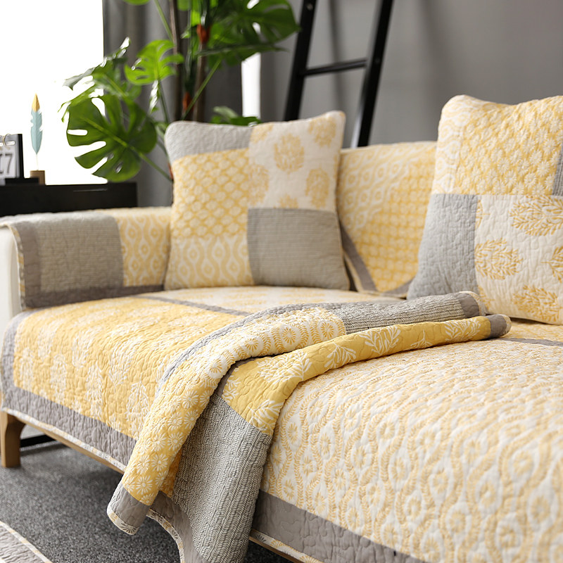 Nordic sofa cushion four seasons universal fabric washed cotton simple modern solid wood cotton non-slip cover back scarf