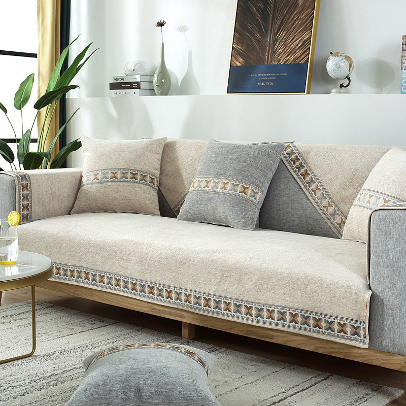 Sofa cushion four seasons universal non-slip fabric cotton linen linen Nordic simple modern leather wood sofa cover back towel
