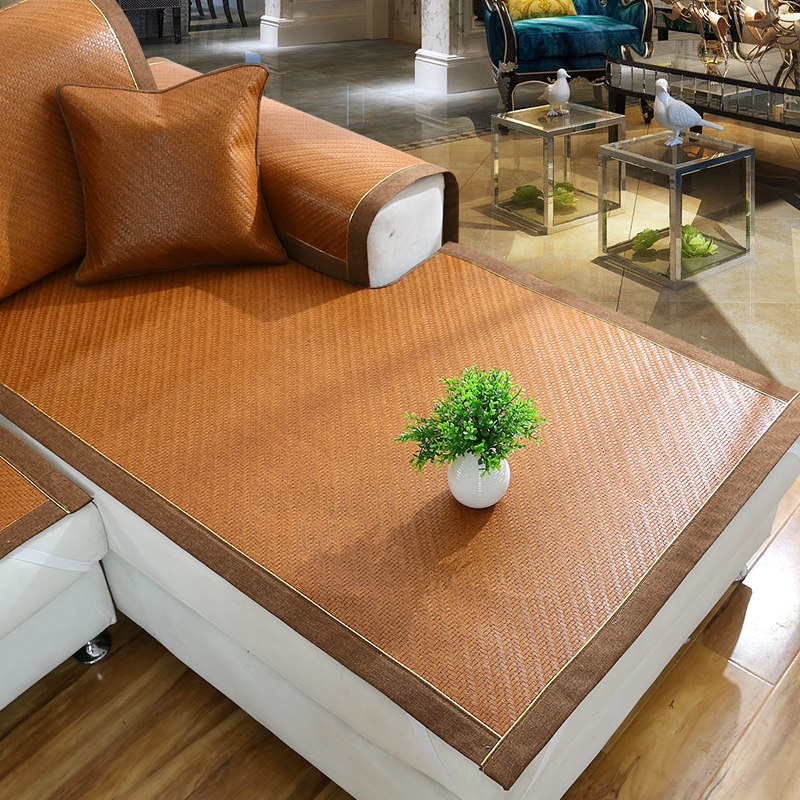 Summer mat sofa cushion summer living room custom-made ice rattan mat non-slip leather sofa cover full cover ice silk bamboo cushion