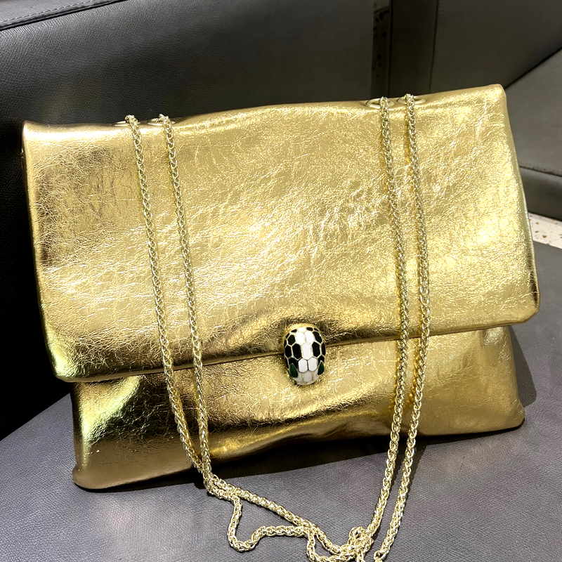 2026 New Fashion Women's Handbag Snake Head Genuine Leather Underarm Bag Large Capacity Envelope Bag Banquet Chain Bag Clutch Bag