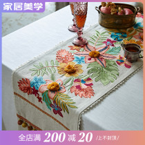 Planting love box beautiful dream table flag cotton and linen Chinese embroidery tea flag festival ins coffee table scarf long strip table cloth