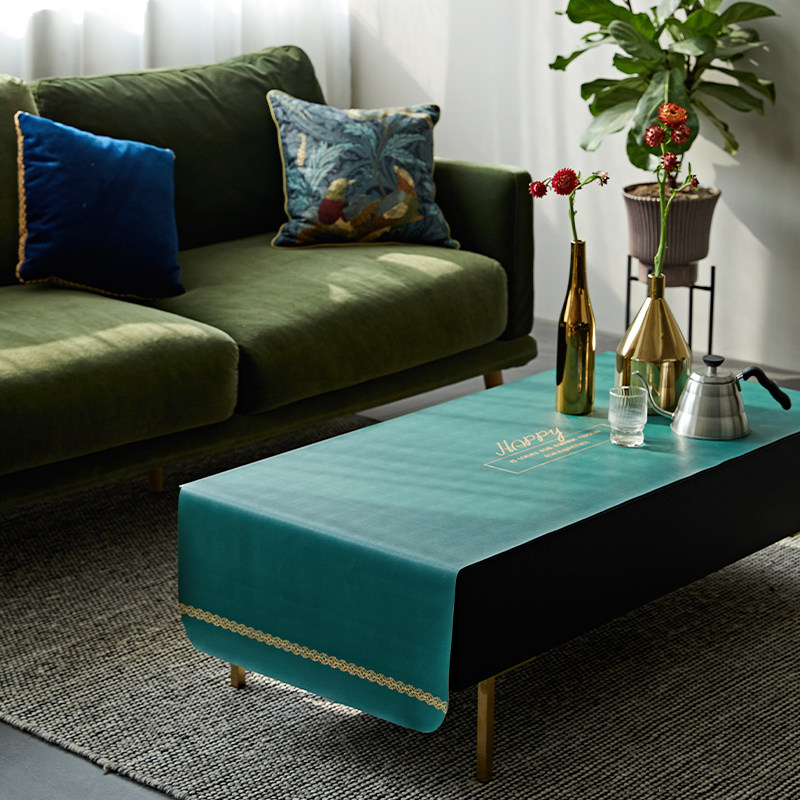 (Orphan product 20% off) Zhiai Roman waterproof and oil-proof gold leather tea table cover rectangular high-quality fabric