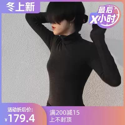 European and American high-end cotton coat women long sleeve sexy jumpsuit base shirt slim autumn winter half high collar t-shirt