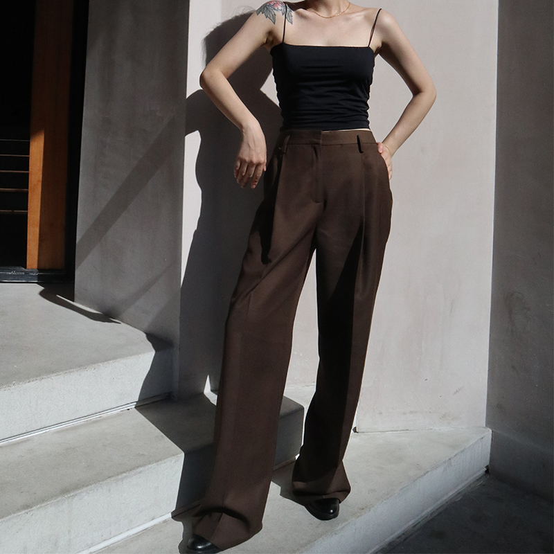 DEARJOANN wide-leg trailers slim tall waist straight cylinder version Career single-folding design Loose Suit Casual Pants