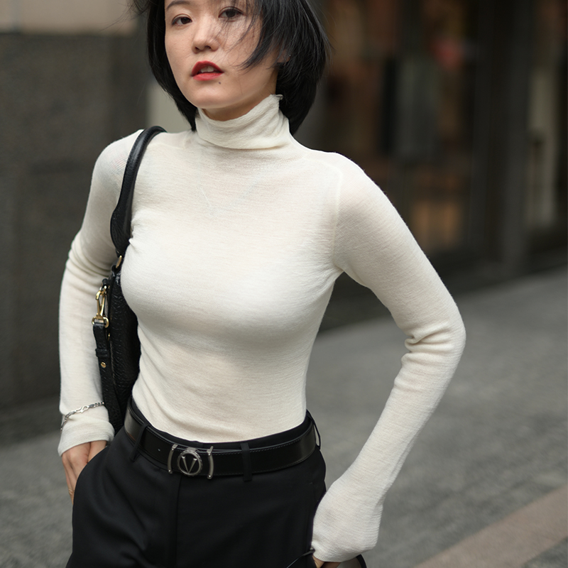 DEARJOANNN100 % wool high collar autumn knit body beating bottom sheep sweatshirt woman slim fit half high collar blouse