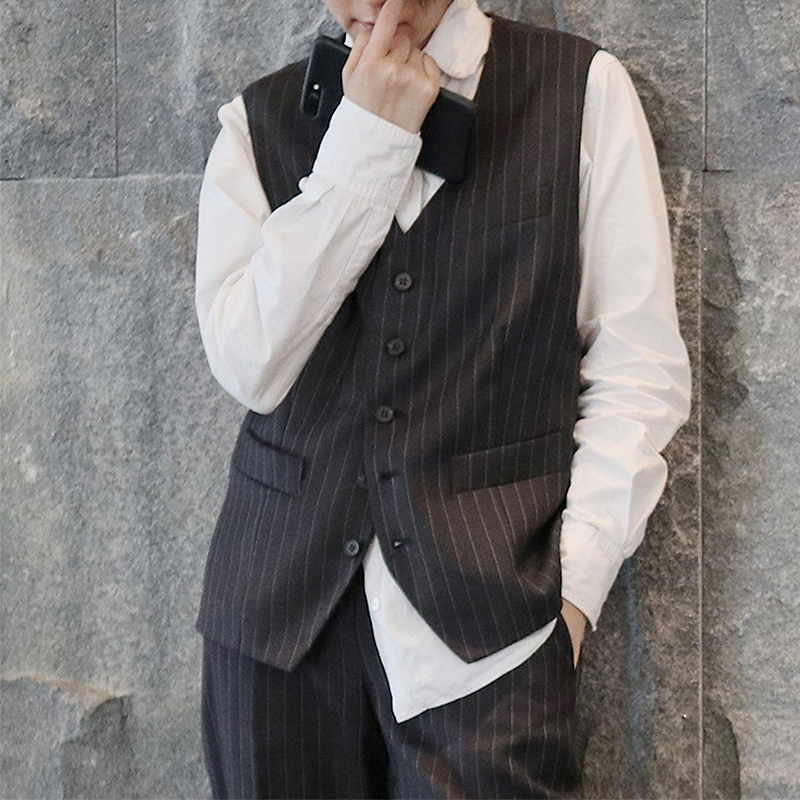 DEARJOANN commuter 95% fine-spun wool career positive clothing thin wool brushed striped sleeveless suit vest man