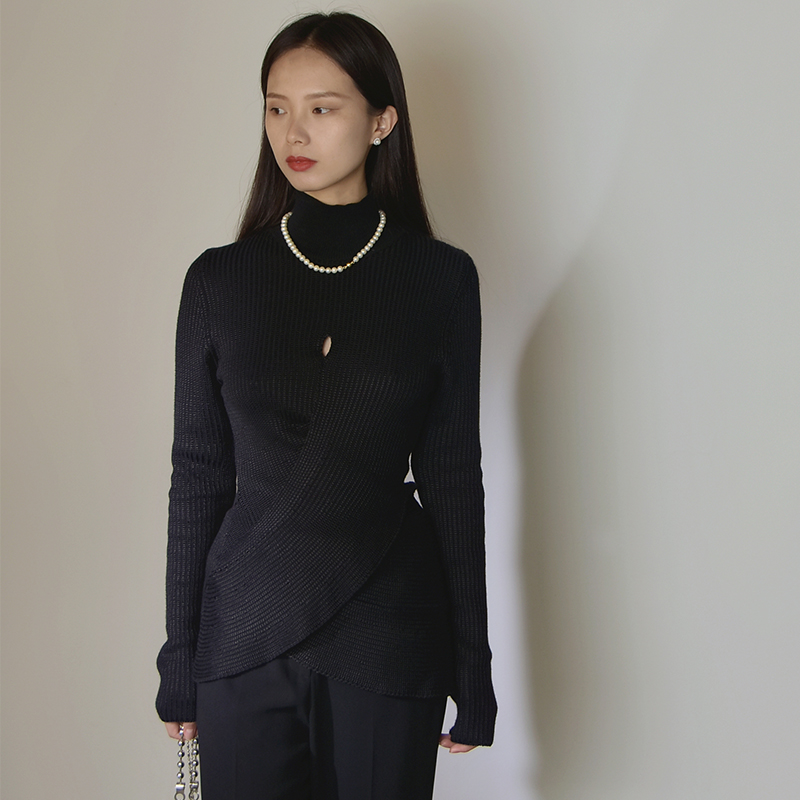 DEARJOANNN autumn and winter women's wear tight-fitting cotton half-high collar cross-knit sweater design pullover sweater