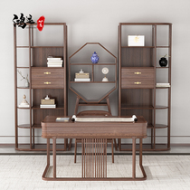New Chinese full solid wood desk brief Desk Book House Modern Zen white wax wood book room table and chairs combination