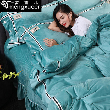 韩版水晶绒加绒床盖四件套双面绒冬季毛绒公主