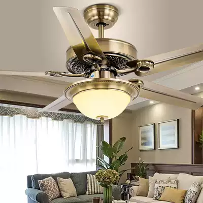 European-style ceiling fan light Household living room dining room electric fan light iron leaf retro LED electric fan ceiling ceiling fan light