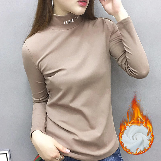 Bottoming shirt 2024 new women's autumn and winter velvet thickened half turtleneck sweater German velvet thermal underwear inner top