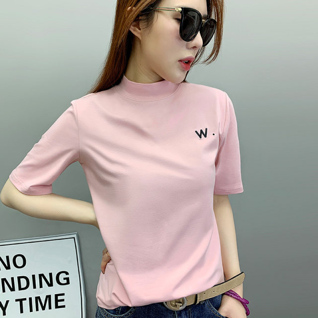 European station 2024 new pure cotton white T-shirt women's short-sleeved half turtleneck bottoming shirt half-sleeved inner T-shirt spring and summer