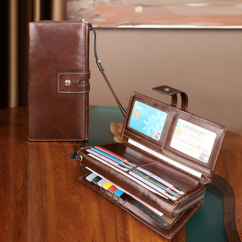 Multifunctional hand-held wallet men's genuine leather 2025 new retro simple long wallet large capacity multi-card card bag Multifunctional hand-held wallet men's genuine leather 2025 new retro simple long wallet large capacity multi-card card bag