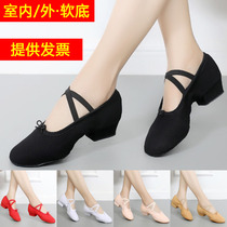 Dance shoes with heels Womens soft-soled practice shoes Classical dance examination black heels Indoor and outdoor ballet belly dance teacher shoes