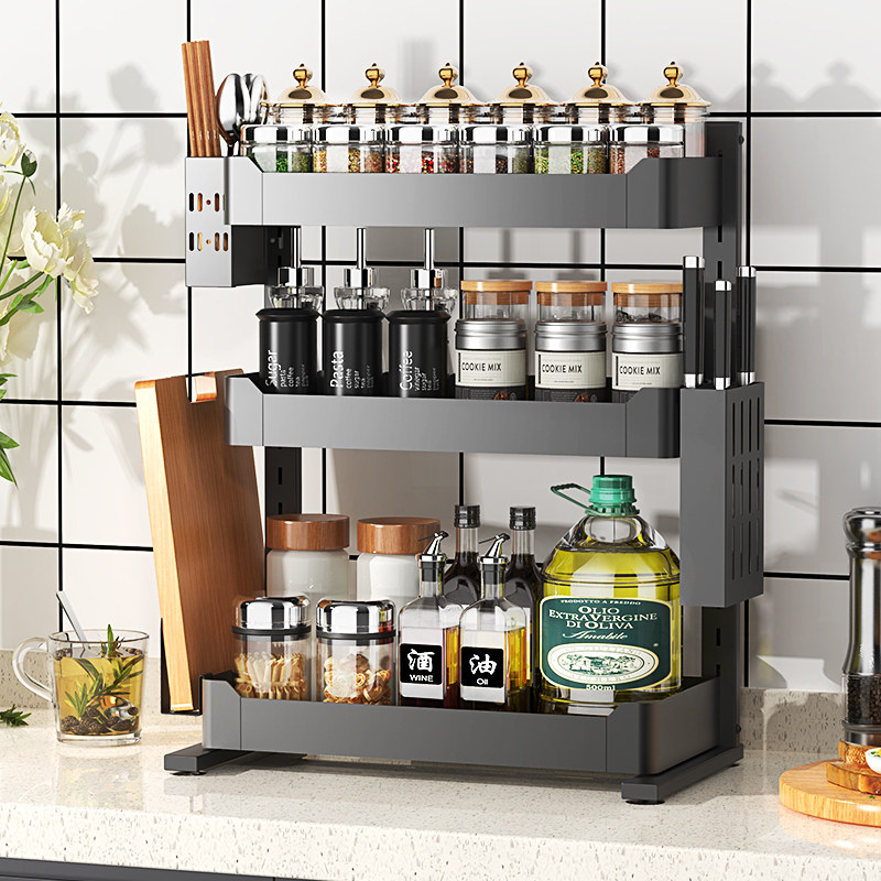 Stainless Steel Kitchen Shelving Wall Wall-mounted Wall Free seasoned seasoning jar shelf supplies Home Grand total