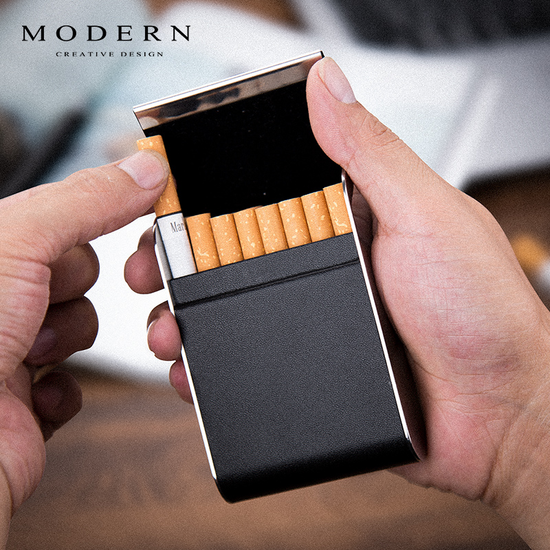 Germany imported spot creative metal leather cigarette case ultra-thin men's and women's portable personalized stainless steel cigarette case