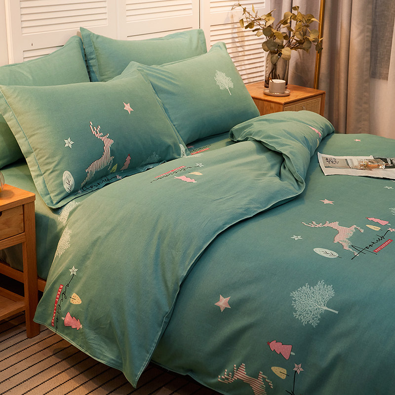 Bed Pure Cotton Four Pieces Style 100 All-cotton Linen Net Red New Brief Spring Summer Home Quilt Cover Nordic