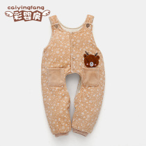 Spring and autumn baby backpack pants cotton newborn baby out to open stall pants children autumn and winter thick cotton pants