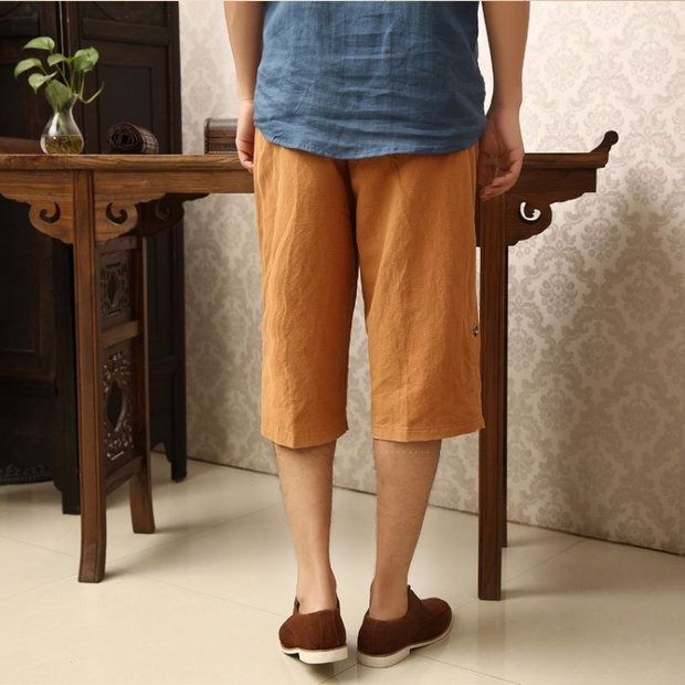 Mùa hè chất béo cộng với chất béo 佬 XL thun ống thẳng eo quần xòe tinh khiết quần kaki nam
