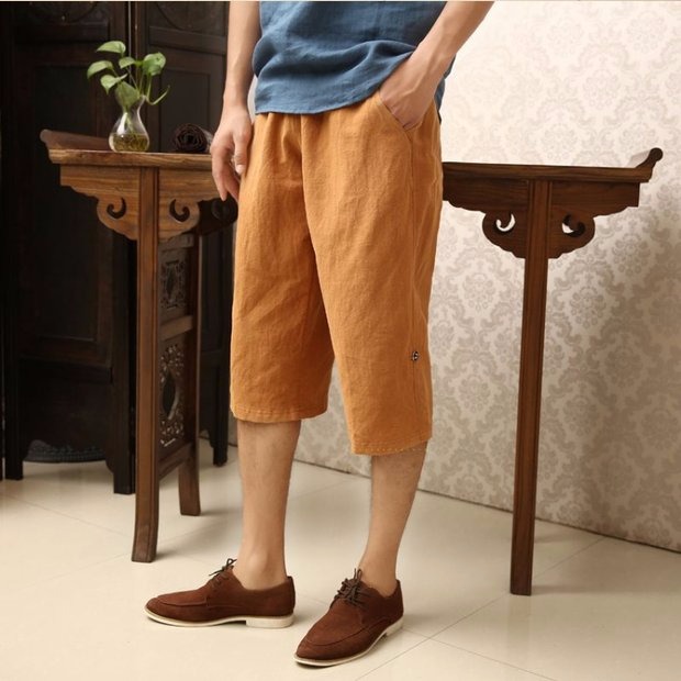 Mùa hè chất béo cộng với chất béo 佬 XL thun ống thẳng eo quần xòe tinh khiết quần kaki nam