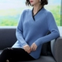 Mùa thu đông phiên bản Hàn Quốc 2019 mới khâu áo len cổ chữ V cổ áo sơ mi nữ chạm đáy áo len mỏng nữ - Áo / áo thun áo len croptop