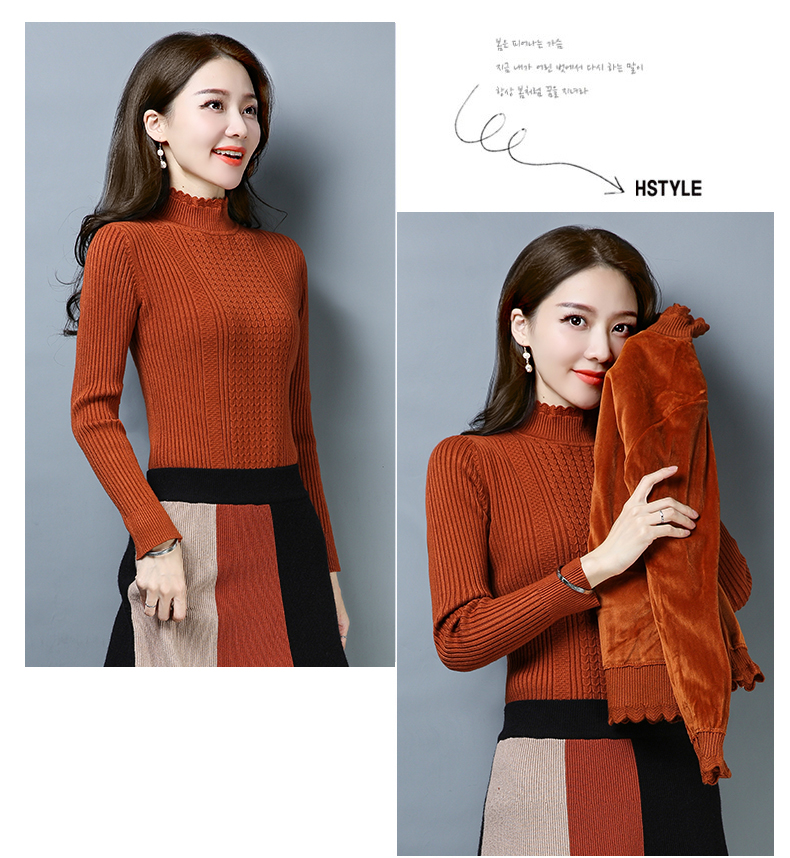 Áo len ngắn tay nữ mùa thu đông mới phiên bản Hàn Quốc cộng với nhung dày Slim size lớn là áo len mỏng - Áo / áo thun áo thun