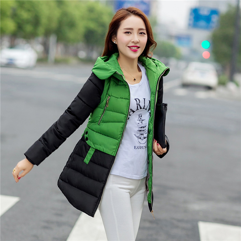 Lobinsa chống mùa đặc biệt mùa thu / mùa đông váy cotton len cô gái vừa chiều dài cơ thể thời trang mỏng áo bông kích thước lớn dày áo