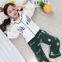 Girls pajamas long sleeve spring and autumn childrens home clothes cotton set two-piece set 12 middle and big Children girl cotton 15