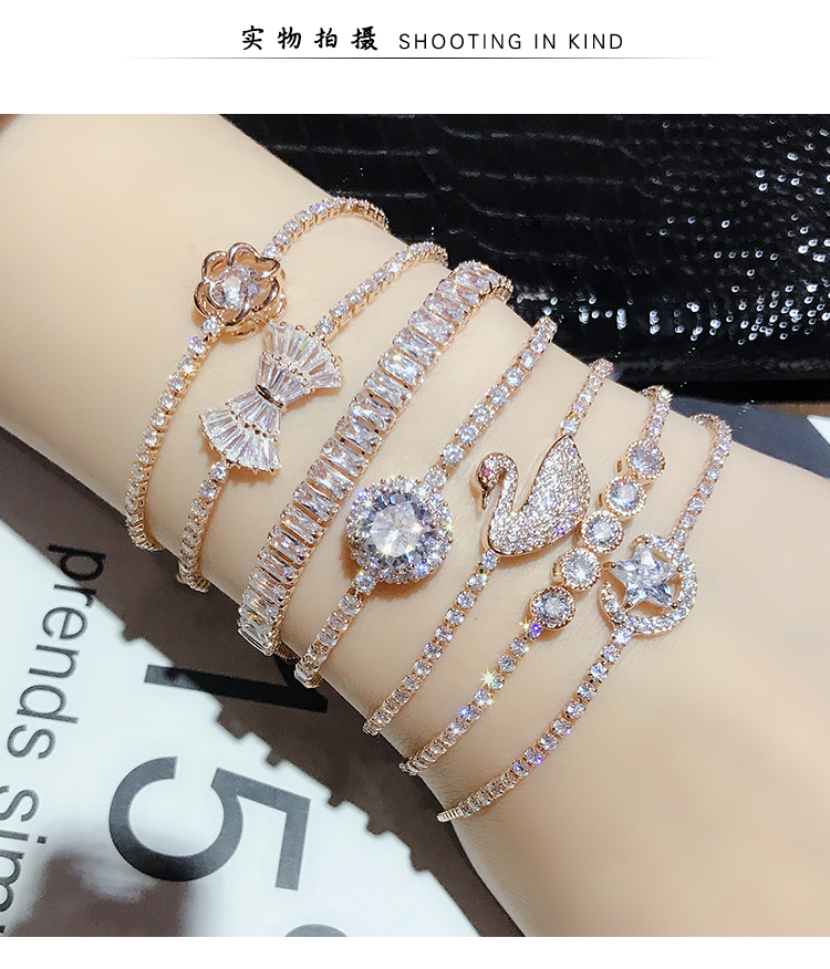 Thời trang zircon pha lê bracelet nữ Hàn Quốc phiên bản của cá tính đơn giản tính khí sinh viên hoang dã bracelet Sen tay trang sức vòng tay