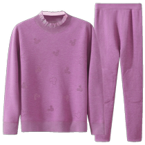 (Clearout sale) Middle-aged and elderly thermal underwear womens velvet thickened mothers autumn clothes and autumn pants suit for the elderly in winter