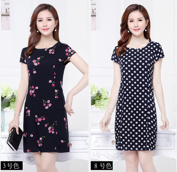 Trung niên và người già bông váy mùa hè cotton lụa nightdress mẹ nạp bông lụa ngắn tay dịch vụ nhà lỏng đồ ngủ