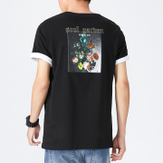 Đường hip-hop ngắn tay t-shirt mùa hè mới Vintage in thiếu niên lăm tay bông quanh cổ áo tối gió màu đen của nam giới