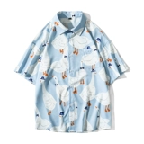 Брендовая летняя шелковая дышащая японская ретро рубашка, короткий рукав, цветочный принт