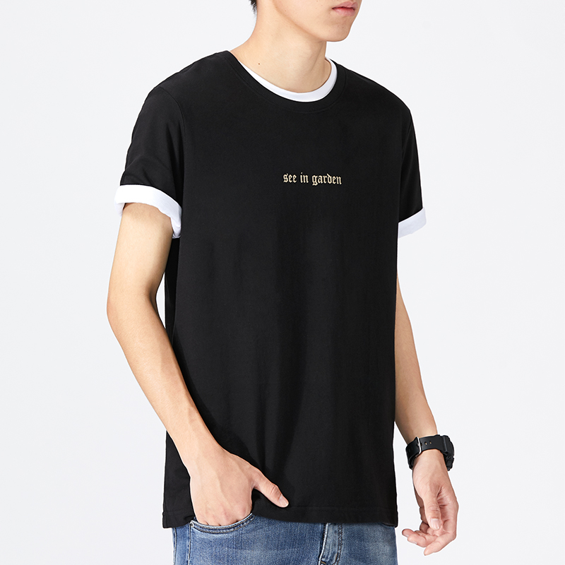 Đường hip-hop ngắn tay t-shirt mùa hè mới Vintage in thiếu niên lăm tay bông quanh cổ áo tối gió màu đen của nam giới