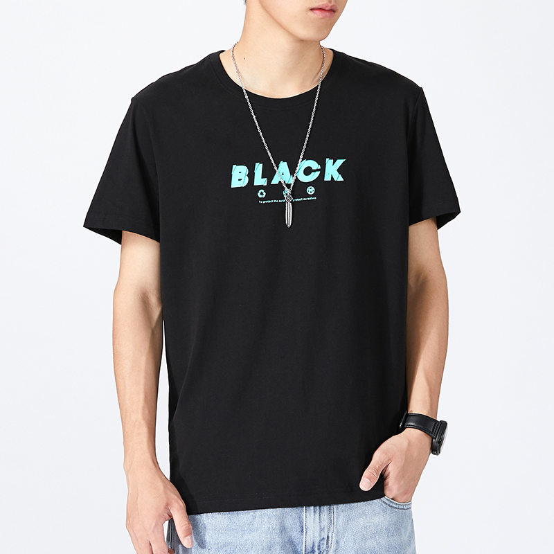 Đường hip-hop ngắn tay t-shirt mùa hè mới Vintage in thiếu niên lăm tay bông quanh cổ áo tối gió màu đen của nam giới