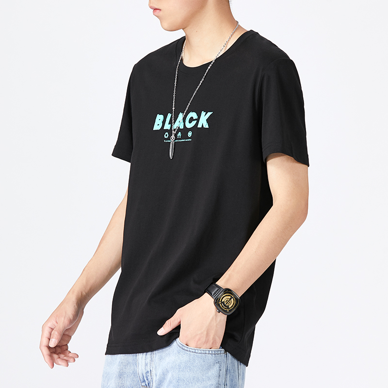 Đường hip-hop ngắn tay t-shirt mùa hè mới Vintage in thiếu niên lăm tay bông quanh cổ áo tối gió màu đen của nam giới