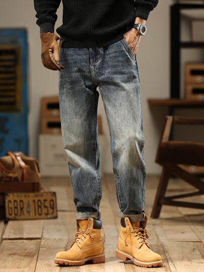 American Retro Jeans 2025 New Men's Autumn Washed Distressed Straight Leg Loose Trendy Brand Youth Casual Pants