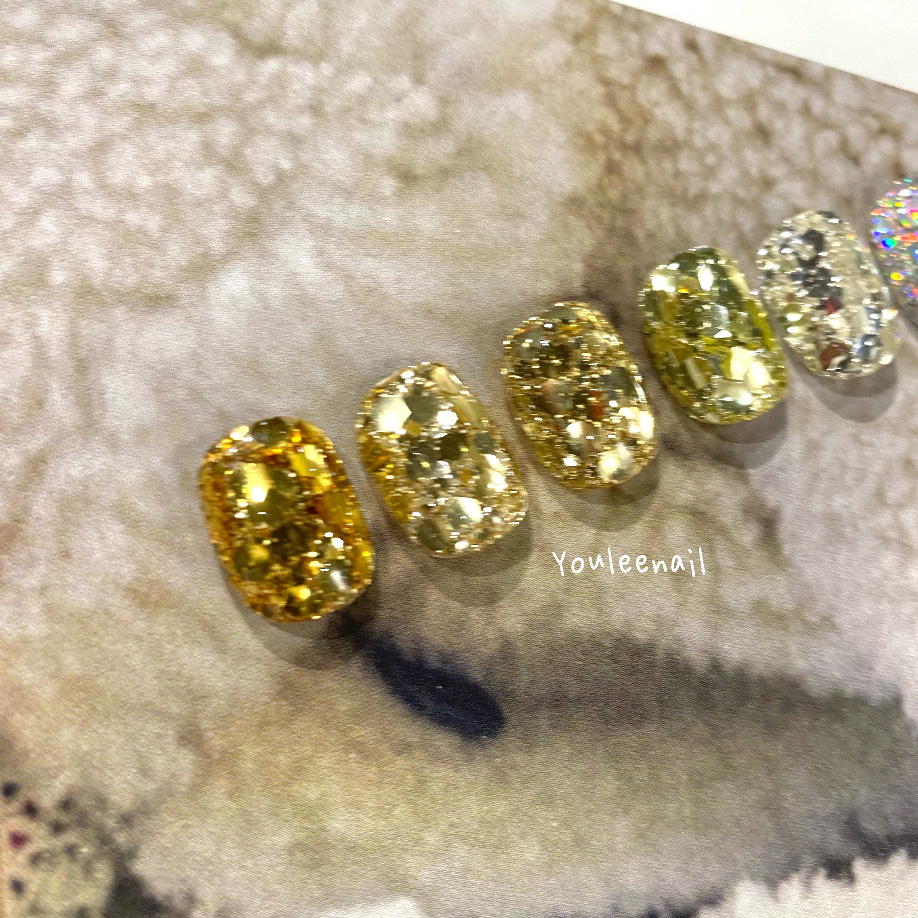 Youleenail 韓国ゴールドシルバーシャンパン大スパンコールネイルアートグリッターグリッターよく使われるカラーマッチング 6 色セット