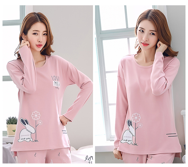 Đồ ngủ nữ giản dị quần dài tay cotton hai mảnh phù hợp với phim hoạt hình mùa đông Hàn Quốc cotton mùa xuân và dịch vụ nhà mùa thu đồ ngủ pijama