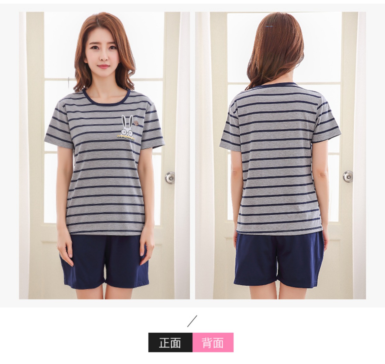 Quần short ngắn tay đồ ngủ nữ cotton phù hợp với phim hoạt hình kích thước lớn mùa hè mẫu bông mặc nhà ngoài thể thao hai mảnh bộ mặc nhà
