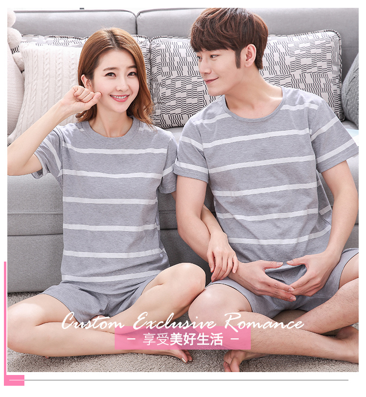 Mùa hè phiên bản Hàn Quốc của cặp đôi đơn giản ngắn tay áo cotton ngắn Bộ đồ ngủ nam và nữ hoạt hình giản dị phục vụ nhà cotton cỡ lớn bộ jum đẹp