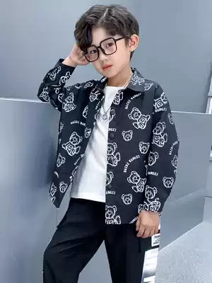 Boy's shirt spring and autumn 2021 New Handsome foreign Party tide big children's clothing autumn Net red shirt boy shirt