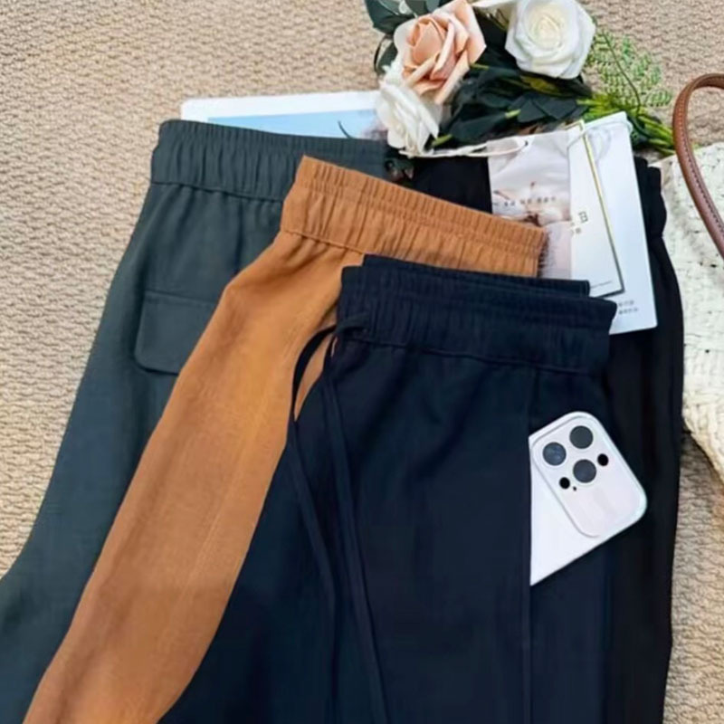 Mulberry Silk Cupro Linen Women's Pants 2026 Summer New Loose Casual Straight Wide-Leg Cropped Pants Cool Long Pants Mulberry Silk Cupro Linen Women's Pants 2026 Summer New Loose Casual Straight Wide-Leg Cropped Pants Cool Long Pants