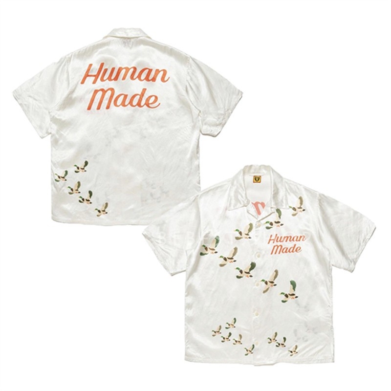 Human Made 22Ss Alola Large Geese and Duck Pattern Thin Hawaiian Short-Sleeve Shirt for Men and Women Trendy