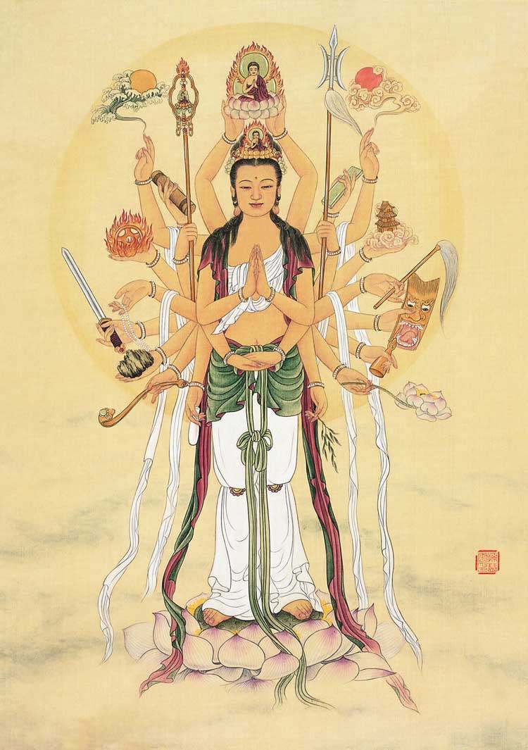 Customized thousand hand audio image photo paper plastic seal of Bodhisattva Buddha image double - sided printing crystal stand