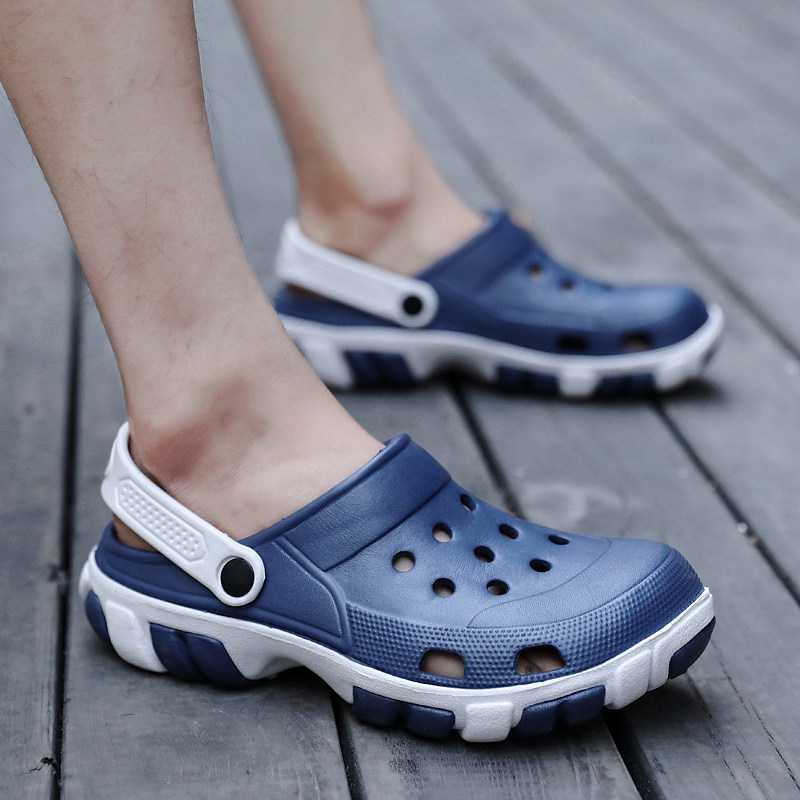 Hole shoes men's sandals beach shoes casual wading shoes anti-collision non-slip summer thick bottom heightened heelless sandals