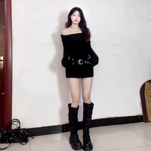 Черное осеннее платье, 2025 года, городской стиль, изысканный стиль, по фигуре